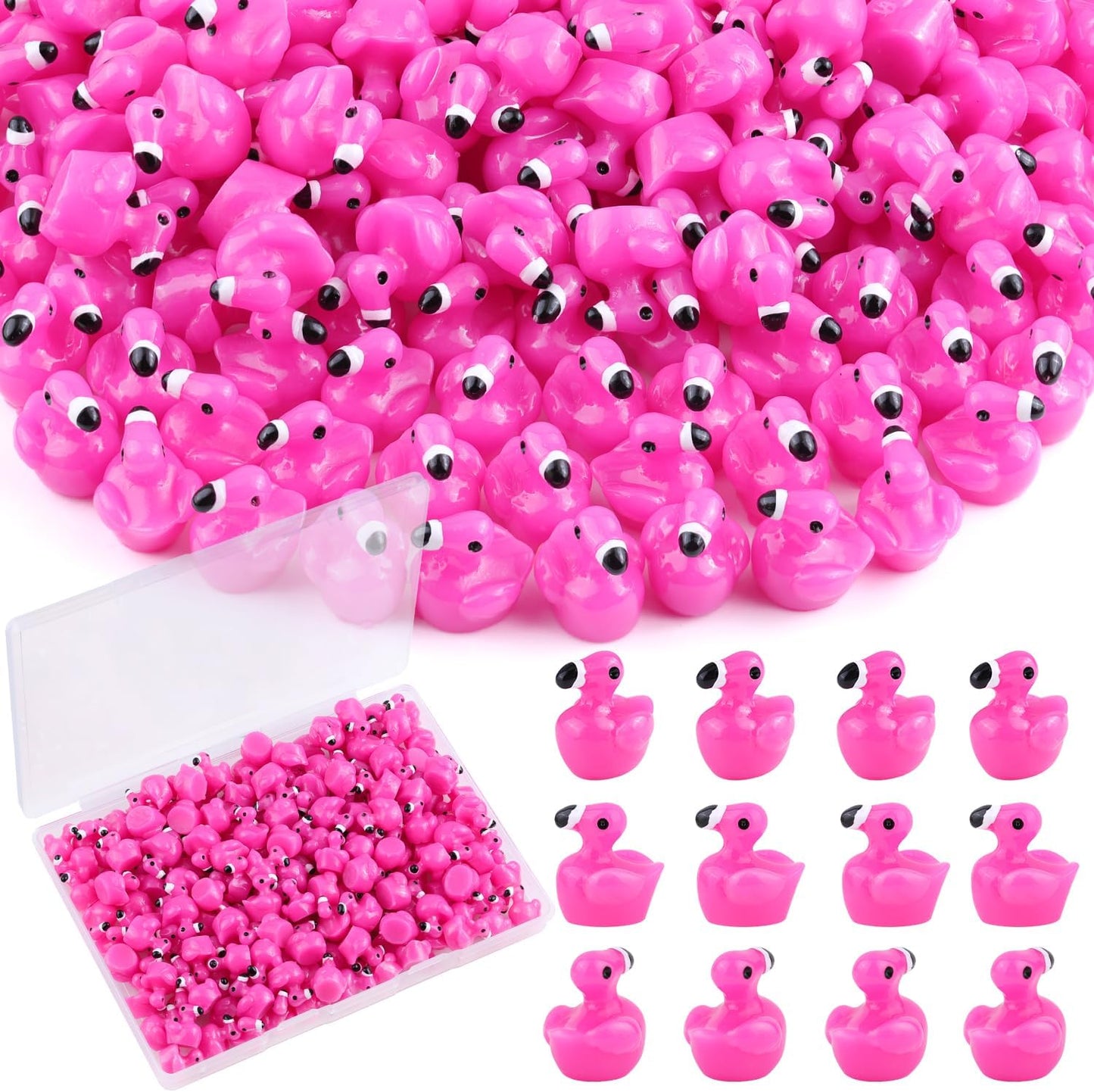150PCS Mini Resin Animals Cute Rose Pink Tiny Flamingo Ducks, Miniature Figures to Hide, Small Animal Toys Accessories Bulk for Topper Garden Dollhouse Landscape Aquarium Ornaments DIY Crafts & Decor