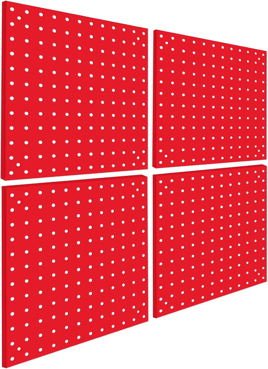 4 Pack Steel Peg Board,Universal 1/8 and 1/4 Pegboard Accessories,Ideal for Garage Tool Storage, Office Organization, Craft Room, Kitchen etc. (Red, 4-12X12)