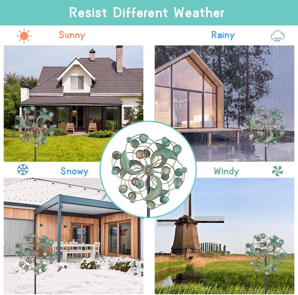 DREAMYSOUL Wind Spinner, Kinetic Wind Spinners Outdoor Metal, Garden Spinner for Yard Outside Patio Lawn Decor (Green & Cooper)