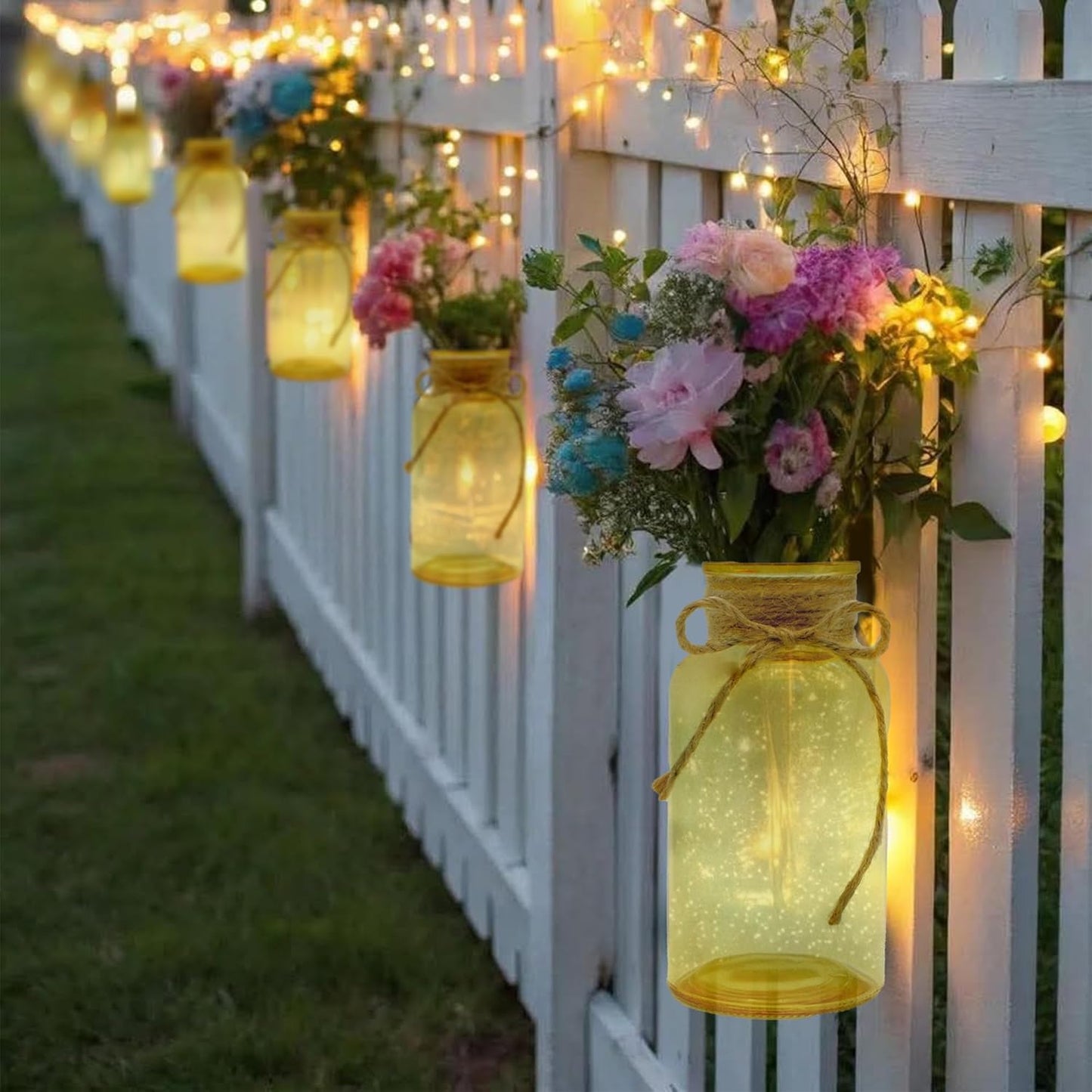 Vintage Glass Flower Vase，12 Pack Gold Amber Farmhouse Glass Centerpiece Vases Mason Jars for Weddings, Parties & Home Decor Bulk (12, Gold)