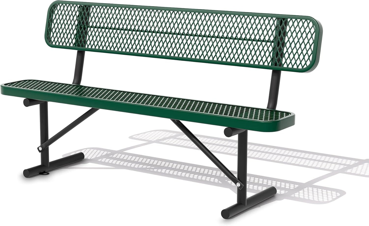 Heavy Duty Park Bench with Back Portable Frame, Outdoor Steel Bench with Backrest, Outdoor Park Bench Expanded Metal Mesh Bench for Lawn, Park, Deck, Garden, Patio, Porch, Black (Green, 6FT)