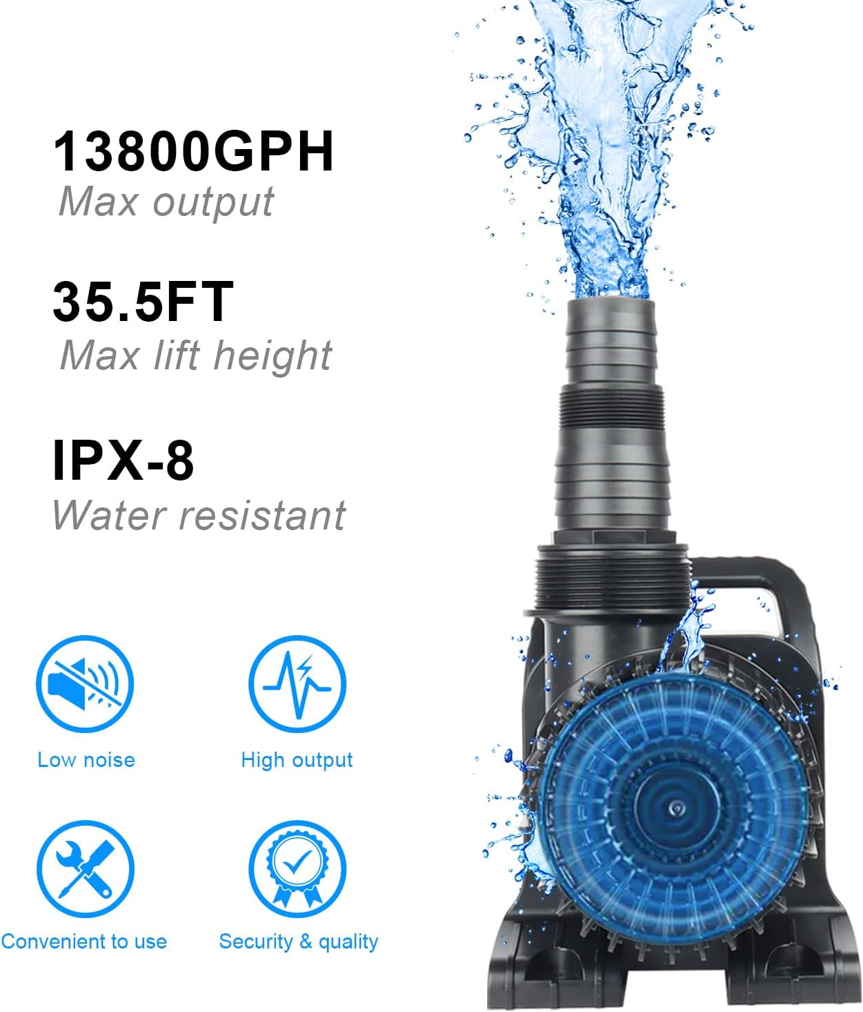 OYO WATER Outdoor Extra Large 13800gph-1100W 32.8FT Pond Water-fall & Kio Fish Fountain-s& Garden Pump Submersible IPX8:Long 32.8FT Cord Smart-er&Quieter Duck&Yard&Patio Ponds Pumps,1 Barrier Pump Bag