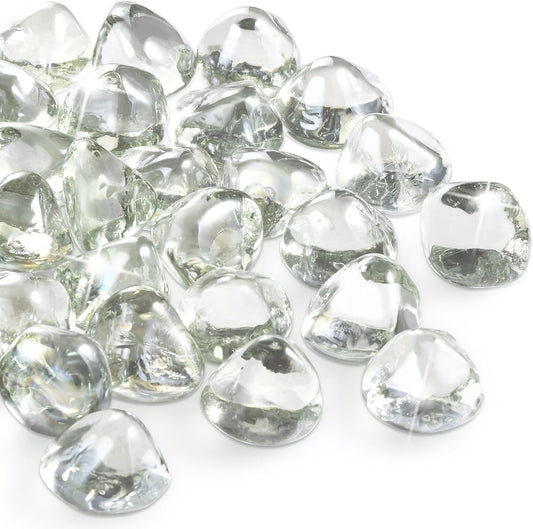 Firepit Glass, Clear Fire Glass Rocks for Propane Fire Pit, Fireplace, and Outdoor Decoration, High Luster 1 Inch Diamonds 10LB