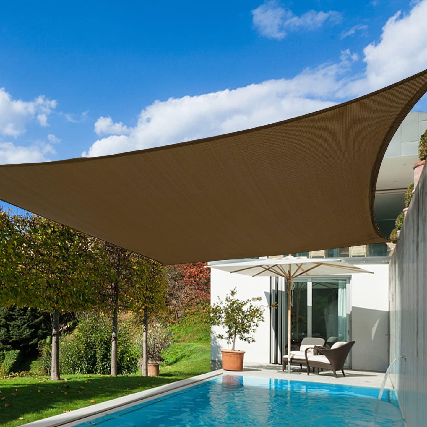 KANAGAWA Sun Shade Sail 13'x20' Brown Rectangle UV Block Canopy Awning Shelter Fabric Cloth Screen for Outdoor Patio Garden Backyard