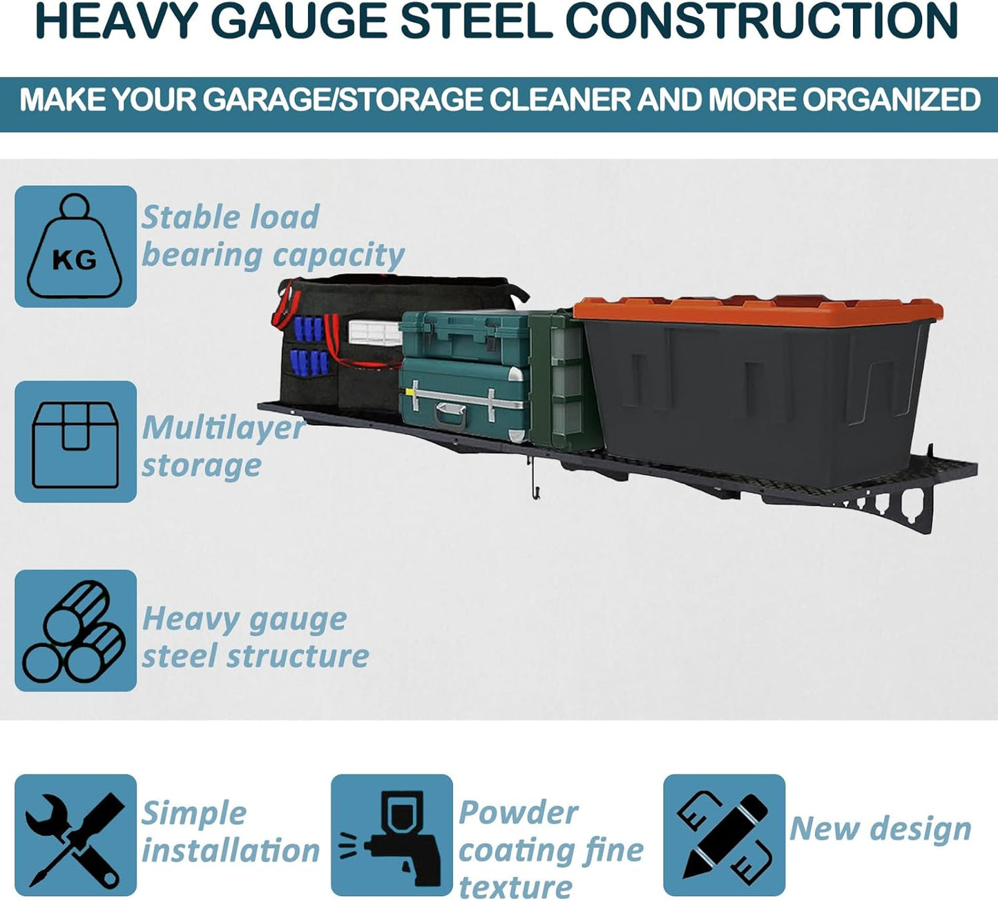 New 2 Pack Garage Wall Shelving, Heavy Duty 1.5' x 3.8' Wall Mount Storage Shelf with Hooks, Garage Storage Rack Floating Shelves, Holds 250 lbs Each