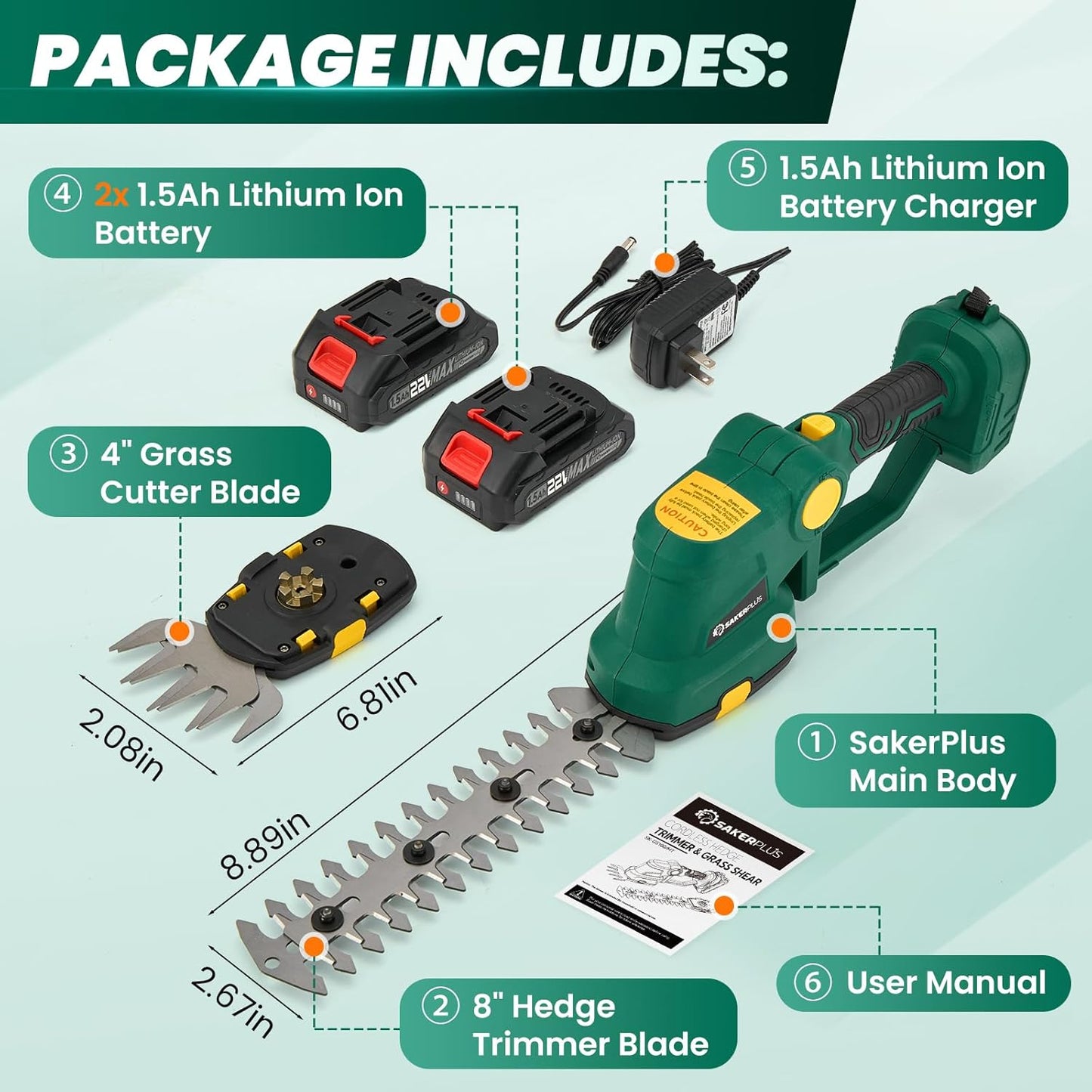 Rechargeable 2-in-1 Hedge and Grass Trimmer, 22V Lightweight Cordless Shrub Cutter with Adjustable Head, Battery and Charger Included – Ideal for Lawn and Garden Work