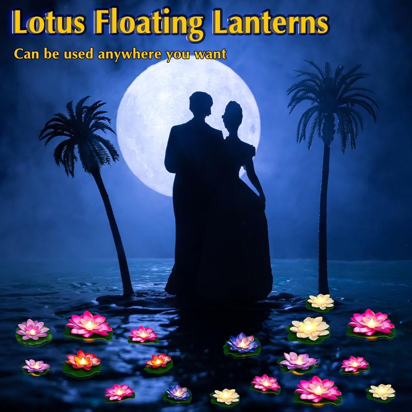 Liliful 36 Pcs Diwali Lotus Decoration Floating Lights Lotus Artificial Floating Flowers for Pool with LED Lights Battery Operated for Indian Puja Ganesh chaturthi Diwali(3.94, 5.91 Inch,Rich Color)