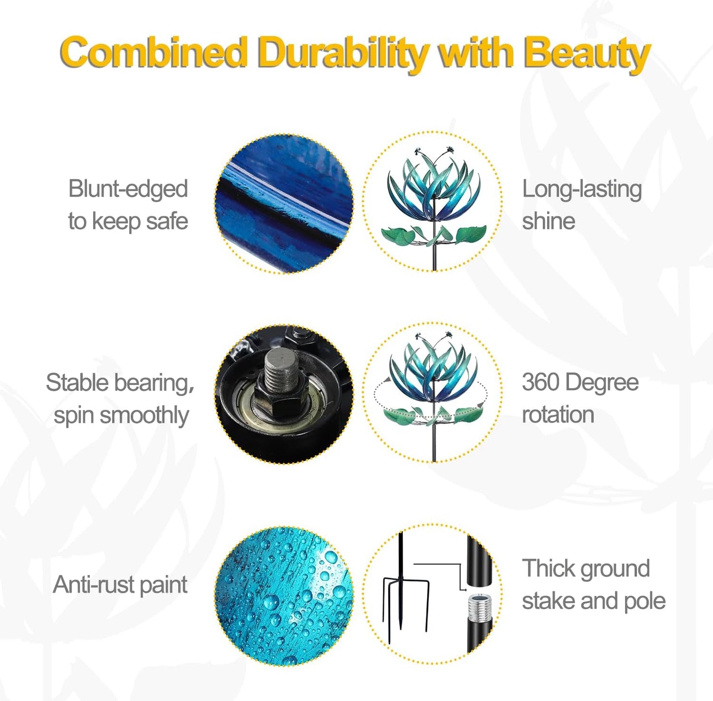 LimeHill Wind Spinner for Yard and Garden - Large Metal Windspinners for Outdoor Decorations (Blue Lotus (24 X 84 Inches))