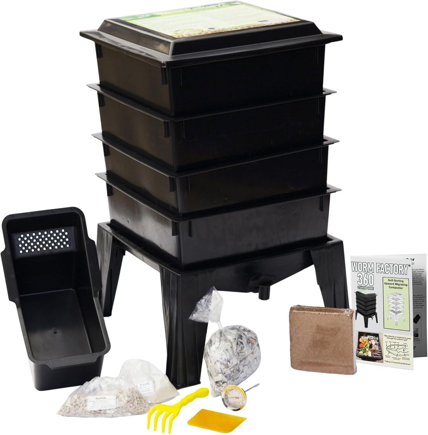Worm Factory® 360 Black US Made Composting System for Recycling Food Waste at Home – 4 Trays for Efficient Vermicomposting – Durable, Space-Efficient Design, Easy to Assemble, No Odor