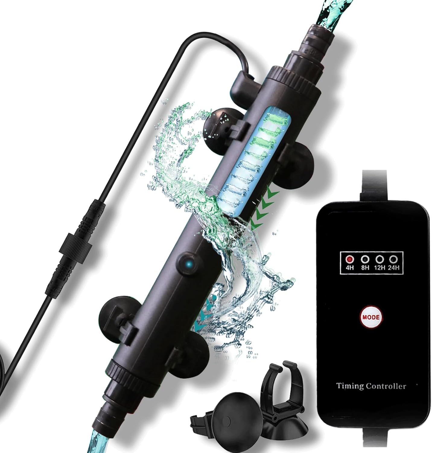 UV Pond Water Clarifier for 10-100 Gallon, UV Light for Green Killing Machine, Swimming Pool, Spa, Large Fish Tank, Cold Plunge, Ultraviolet Clarifier for Green Water