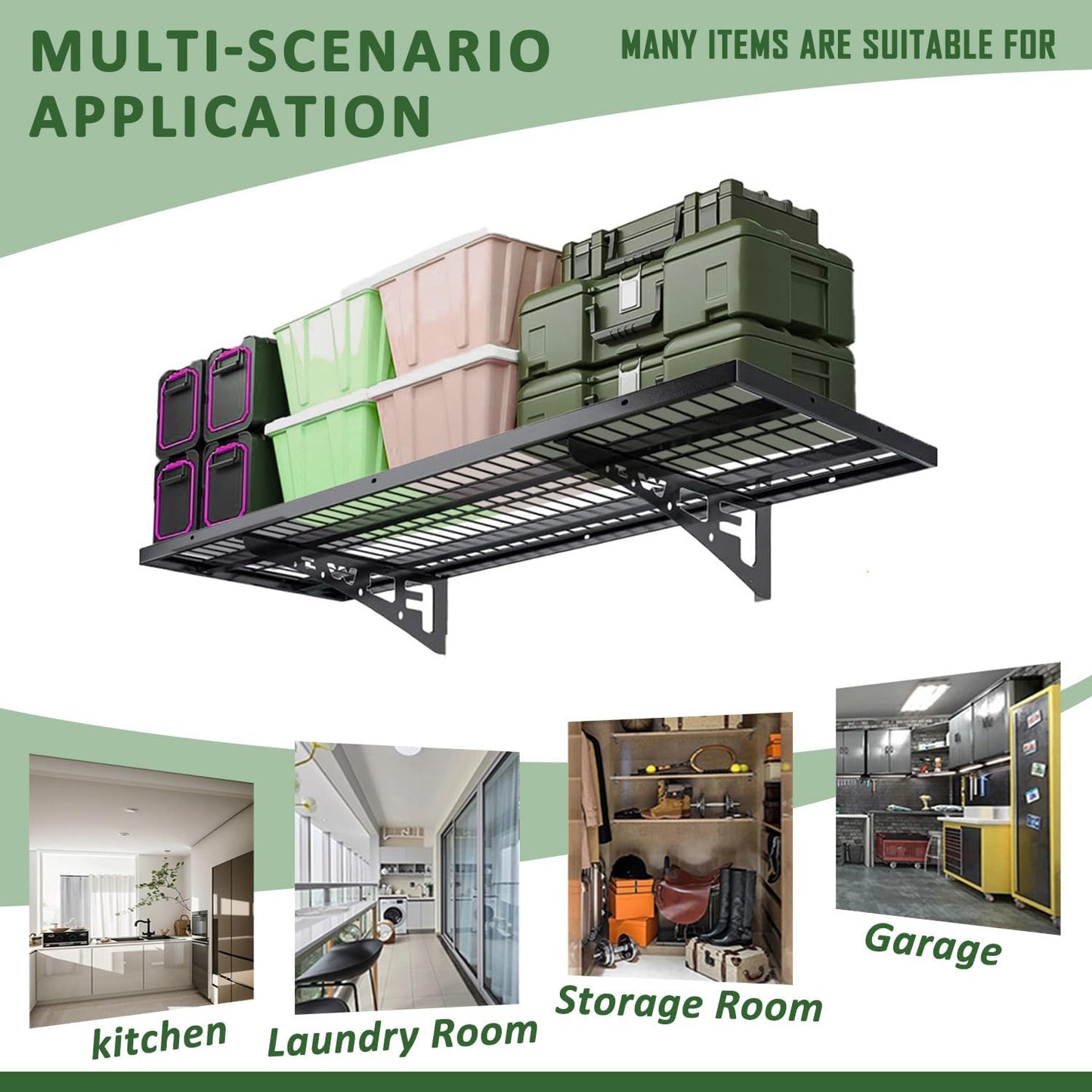 1 Pack Garage Wall Shelving, Heavy Duty 1.5' x 3.8' Wall Mount Storage Shelf with Hooks, Garage Storage Rack Floating Shelves, Holds 250 lbs Each