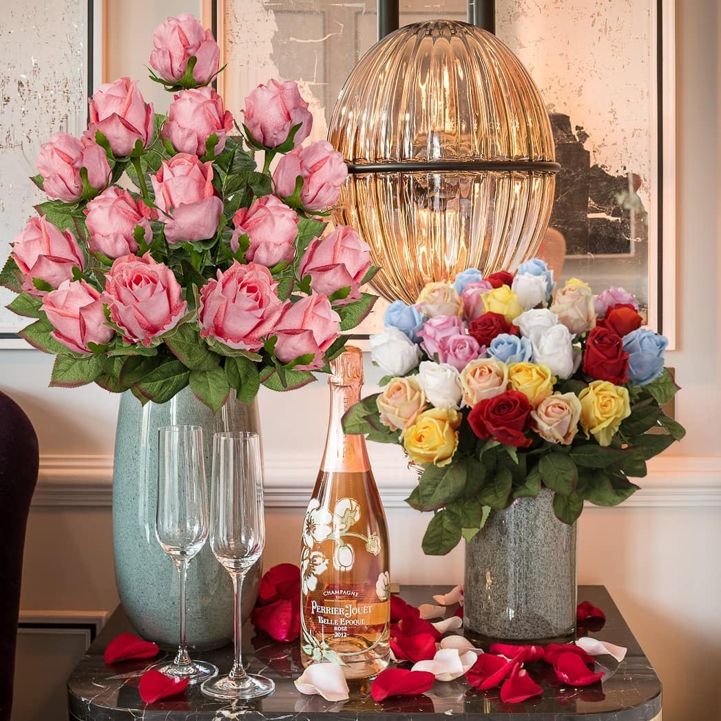 Artificial Realistic Roses Pale Red Flowers 24" Real Touch Silk Roses Bouquet Long Stems Rose for Flower Arrangement Fake Roses Decor for Home Party Wedding Table Centerpieces Roses Realistic - 5 Pcs