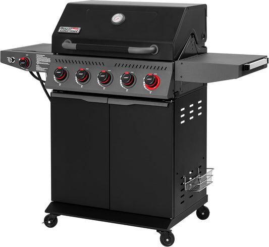 Royal Gourmet GA5407H 5 Burner Propane Gas Grill with Foldable Right-Side Table & Warming Rack, Cabinet Style Gas BBQ Grill for Barbecue Grilling & Backyard Cooking, Black