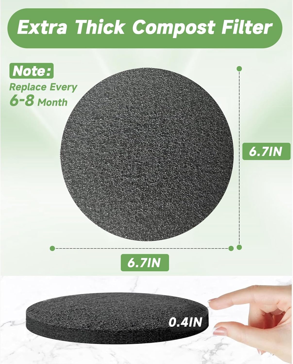 6.7 Inch Charcoal Filters for 16 Pack Kitchen Countertop Compost Bins - Extra Thick 0.4" for Longer Lasting Activated Carbon