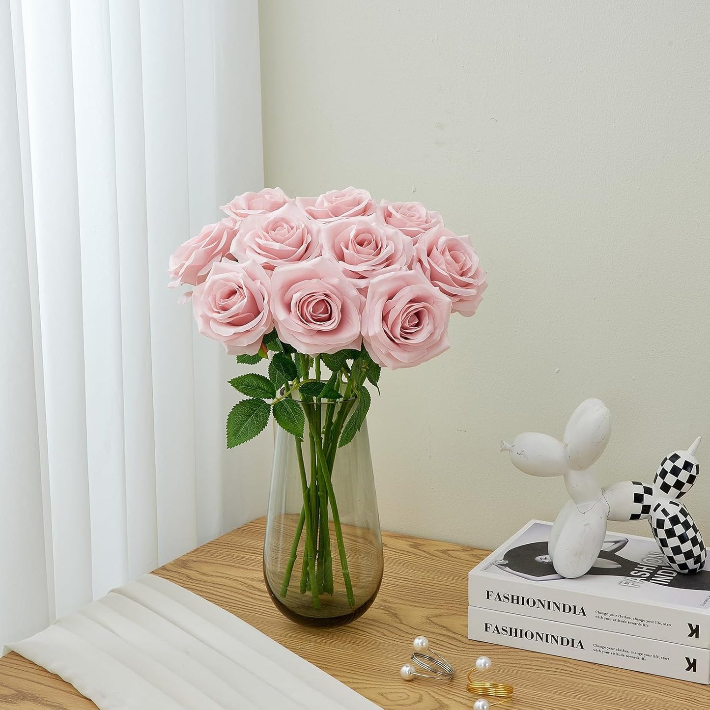 Artificial Rose 10pcs Open Flower Bouquet Faux Rose Stems for Wedding Arrangement, Bridal Bouquet, Centerpiece, Fake Faux Silk Flowers (Dusty Pink)