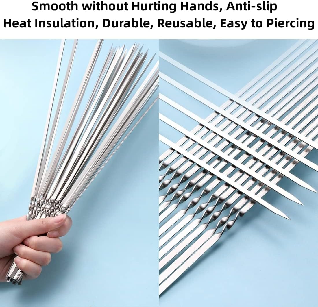 304 Stainless Steel 14.8" Long Flat Barbecue Skewers,20PCS/40PCS BBQ Kebab Skewers with Portable Metal Storage Tube,Reusable for Grilling Barbecue Kitchen Party and Outdoor Cooking (20PCS)