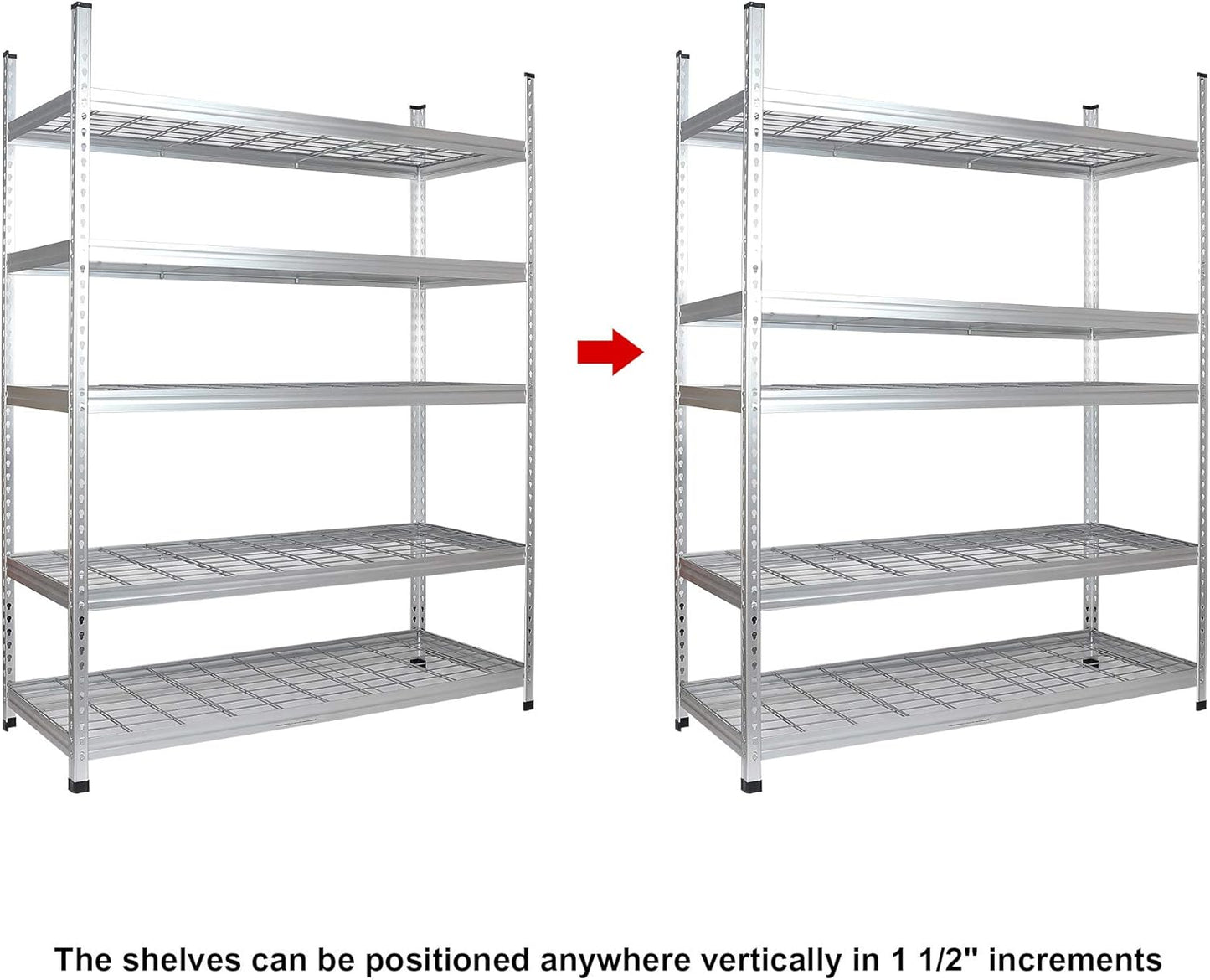 Amazon Basics 4000IBS Heavy Duty Adjustable Storage Shelving Unit, 5 Shelf, High-Grade Aluminum, Silver, 60 x 24 x 78 Inch