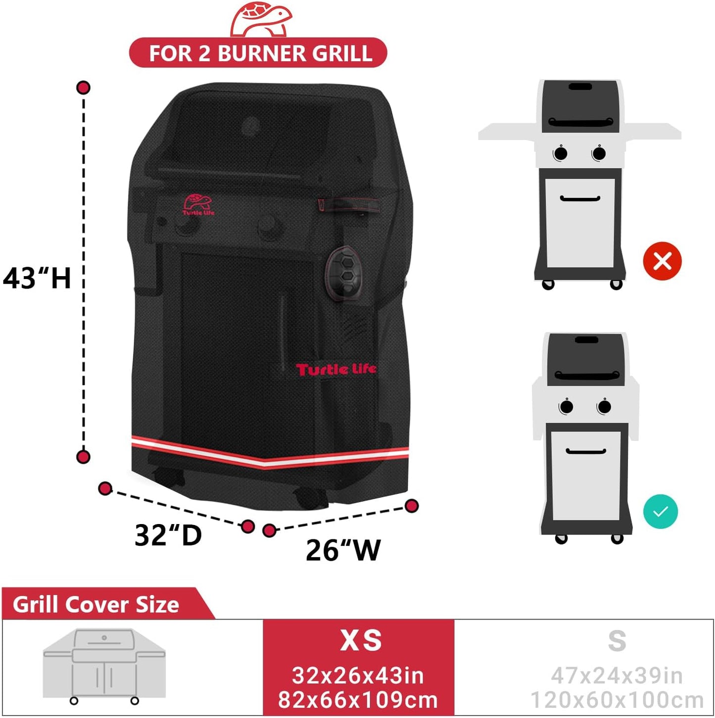 BBQ Grill Cover, 32 Inch Heavy Duty Waterproof 2 Burner Barbecue Gas Grill Covers for Weber Spirit Char-Broil Performance, Black