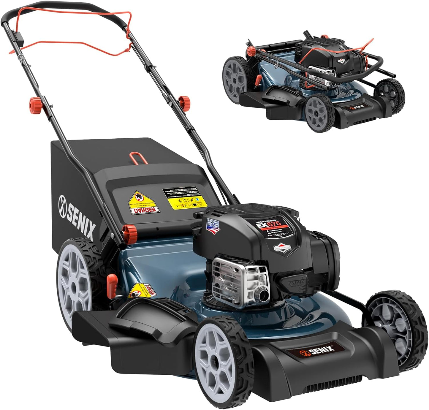 SENIX Gas Lawn Mower, 22" Self Propelled Gas Powered Lawnmower with 163cc B&S 4-Cycle Engine, 3-in-1 Walk-Behind Push Lawn Mower, 6-Position Height Adjustment