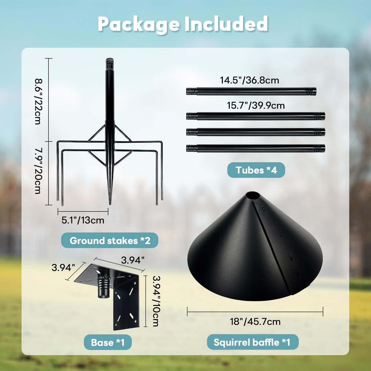 Bird Feeder Pole for Outdoors, 74.5 Inch Tall with 1-Inch Heavy Duty Steel Tube, 18 Inch Squirrel Baffle, 5-Prong Base, Adjustable Feeding Station for Bird feeders for Outdoors birdbath