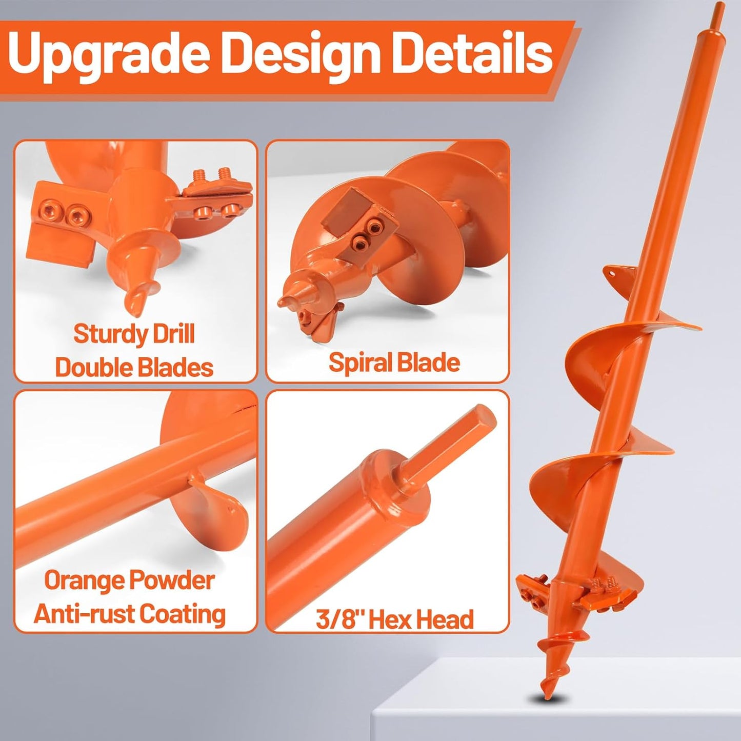 ‎4"x24" Auger Drill Bit for Planting – Heavy Duty Garden Auger Post Hole Digger with Spiral Double Blade & 3/8" Hex Drive for Fast Hole Drilling