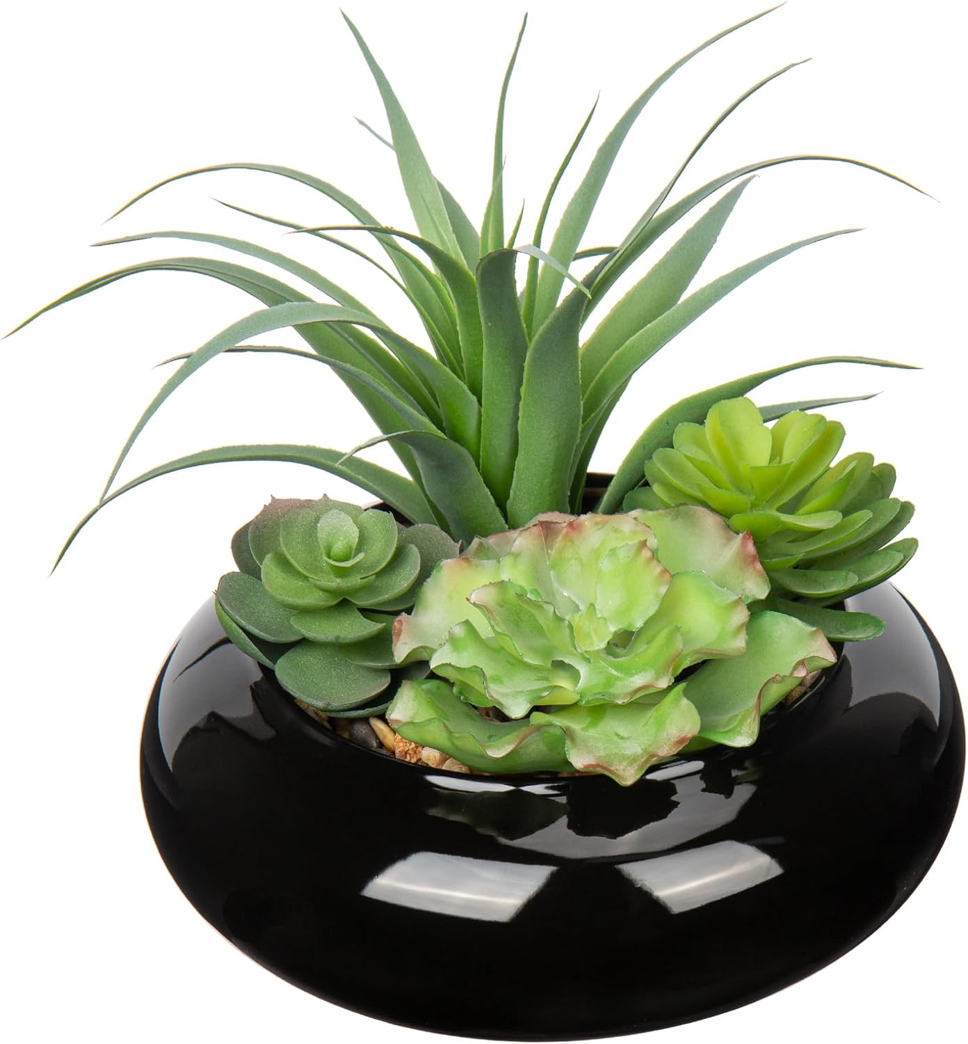 Large Artificial Succulents Plants Faux Succulents in Pots Fake Succulent Arrangement Potted Plants with Black Ceramic Pot for Office Desk Bathroom Shelf Living Room Indoor & Outdoor Home Decor