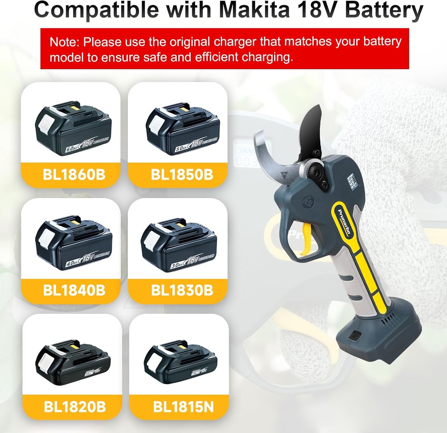 Professional Electric Pruning Shears Brushless Cordless, Compatible with Makita Batteries 50mm(2 inch) Electric Pruner for Gardening Heavy Duty 8000mAh Battery Secateurs for Tree Trimming