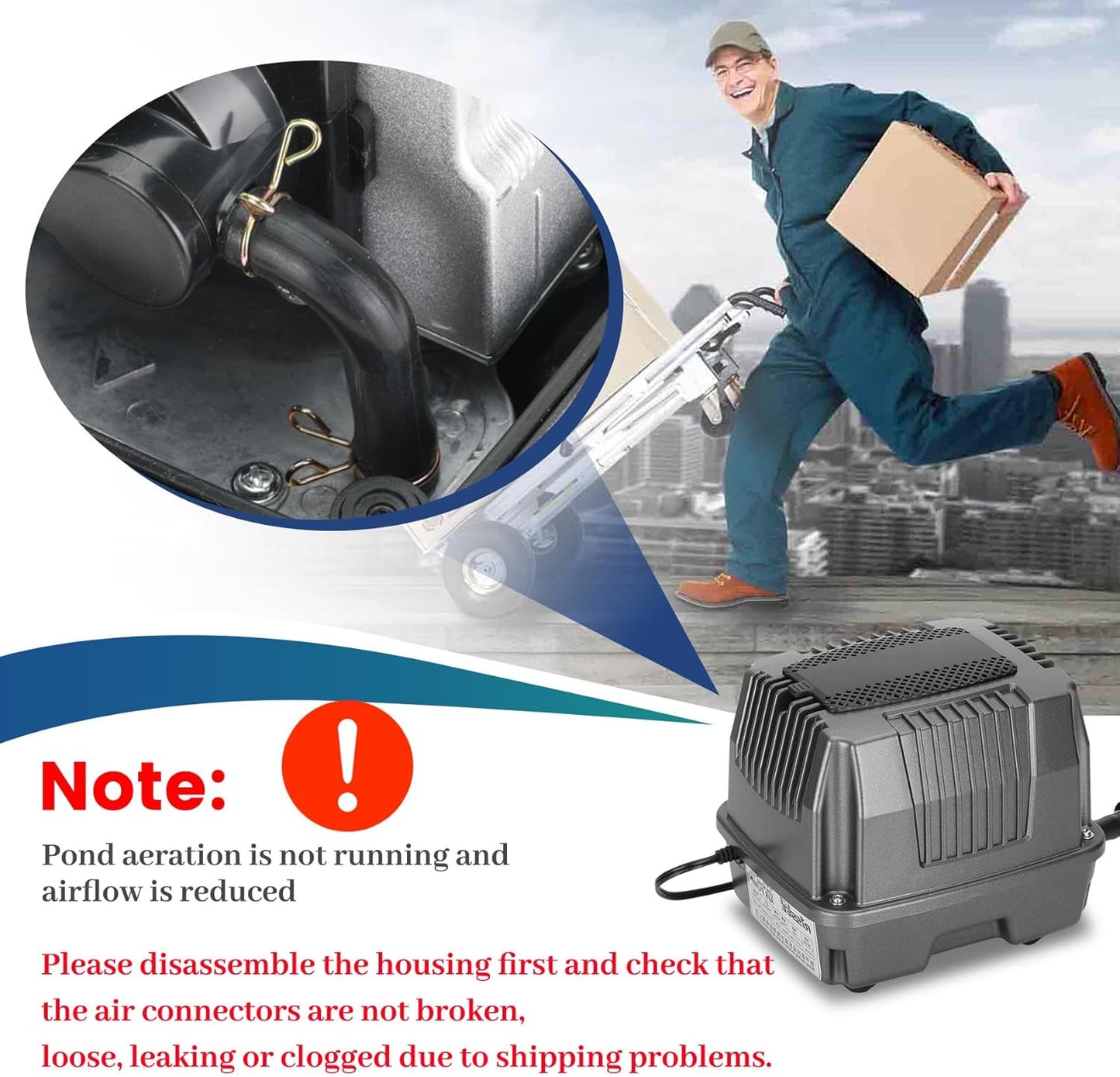 Pond Aerator|Septic Tank Air Pump| Premium Koi Fish Pond Aeration System| Applicable Depth 0-8 feet| 1.91CFM 4.35PSI 25W| Includes Two 20ft Rubber Airlines and Diffusers