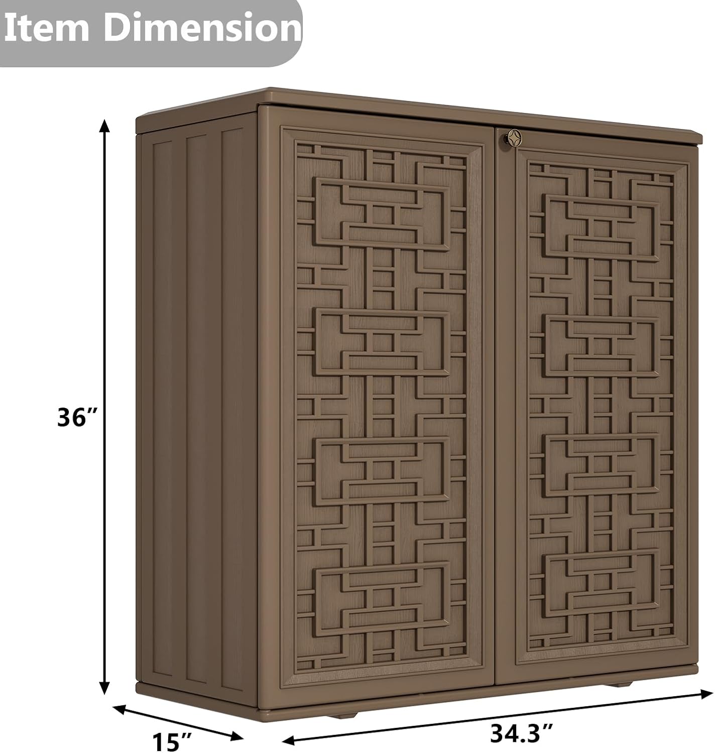 HOMSPARK Indoor/Outdoor Storage Cabinet with Doors and Shelf, 34”x16”x36” HDPE Plastic Storage Box for Bedroom, Bathroom, Living Room, Balcony, Multi-Purpose for Toys, Kitchen Tools, Coffee