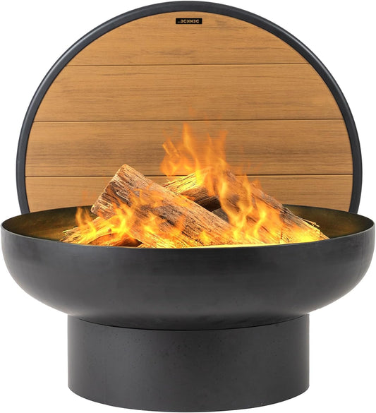 Iron Fire Pit Table with Lid, Extra Thick and Heavy Duty Fire Bowl, Deep Round Firepit for Outdoor Bonfire Gatherings, Wood Burning Firepits for Outside Patio, Modern Outdoor Fire Pits