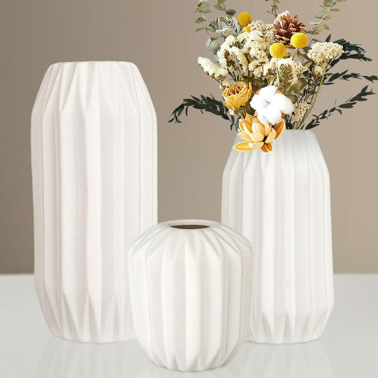 Ceramic Vase Set of 3, White Vase for Modern Home Decor, Decorative Vases for Bouquet Pampas Grass Dried Flowers, Living Room, Bedroom, Bathroom, Shelf Centerpiece Table Decorations
