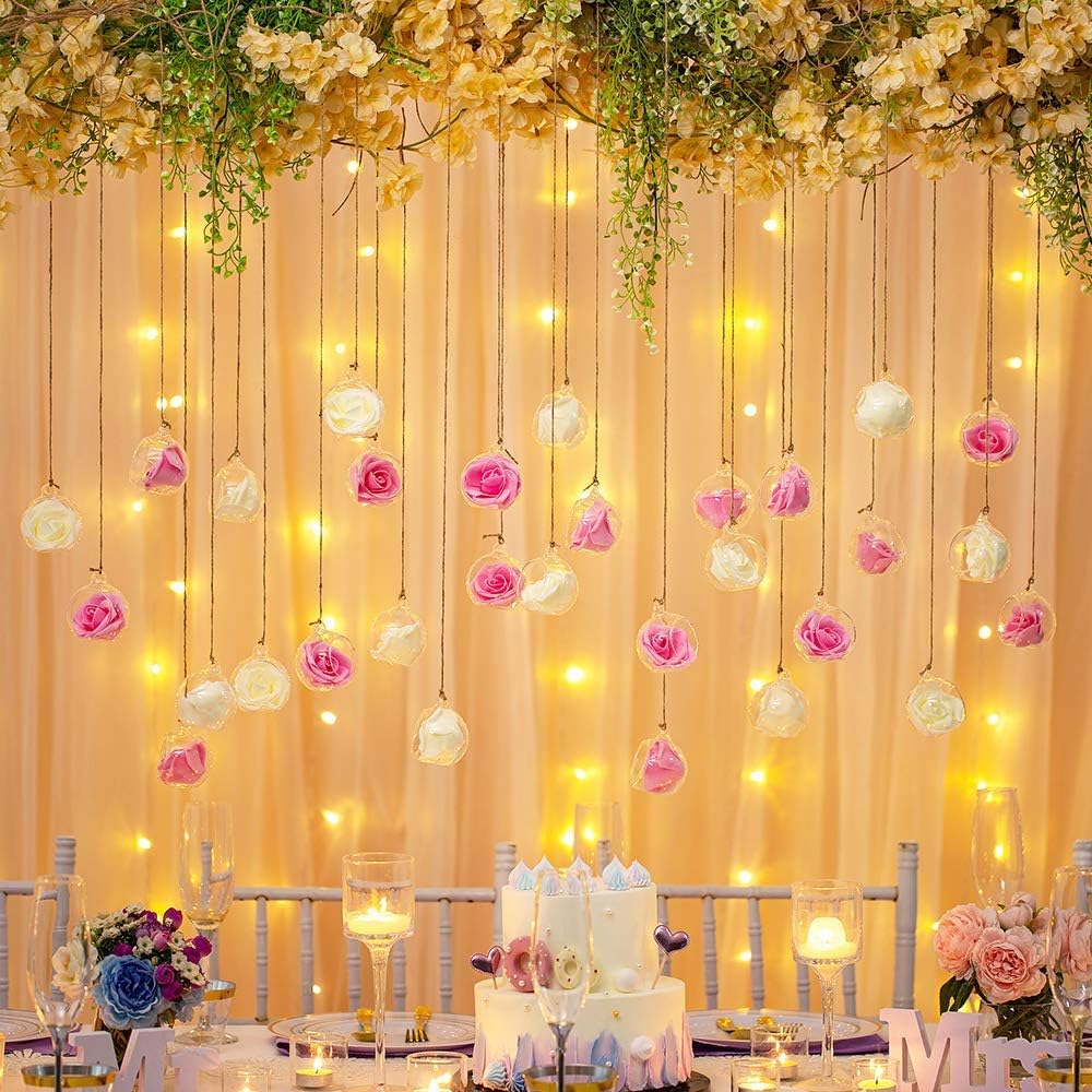 Sziqiqi Hanging Glass Globes Orbs Tea Light Candle Holders fillable with Trinkets for Wedding Ornaments, Wedding Birthday Christmas Party Centerpiece Accessory 2.36inch 20pcs +4 Extra