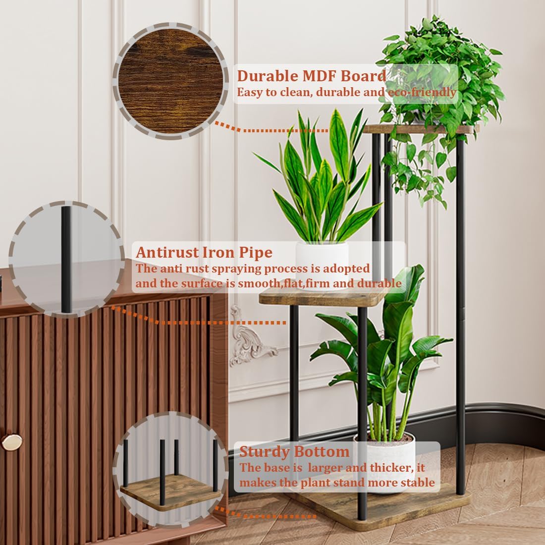 AZERPIAN 3 Tier Plant Stand Indoor Metal Plant Shelf for Multiple Plants Corner Flower Holders for Living Room Balcony Bedroom Patio Garden, Black (Black, 3 tier)