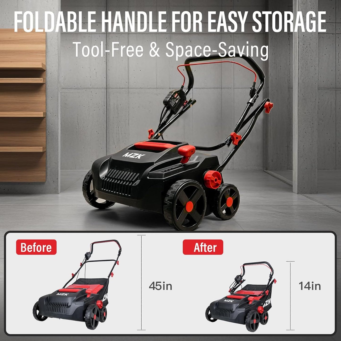 MZK 15-inch 2-in-1 Electric Dethatcher and Scarifier w/Removeable 5-Position Height Adjustment,Lawn dethatcher w/12-Gallon Thatch Collection Bag,Keep Lawn Health,DS15A03