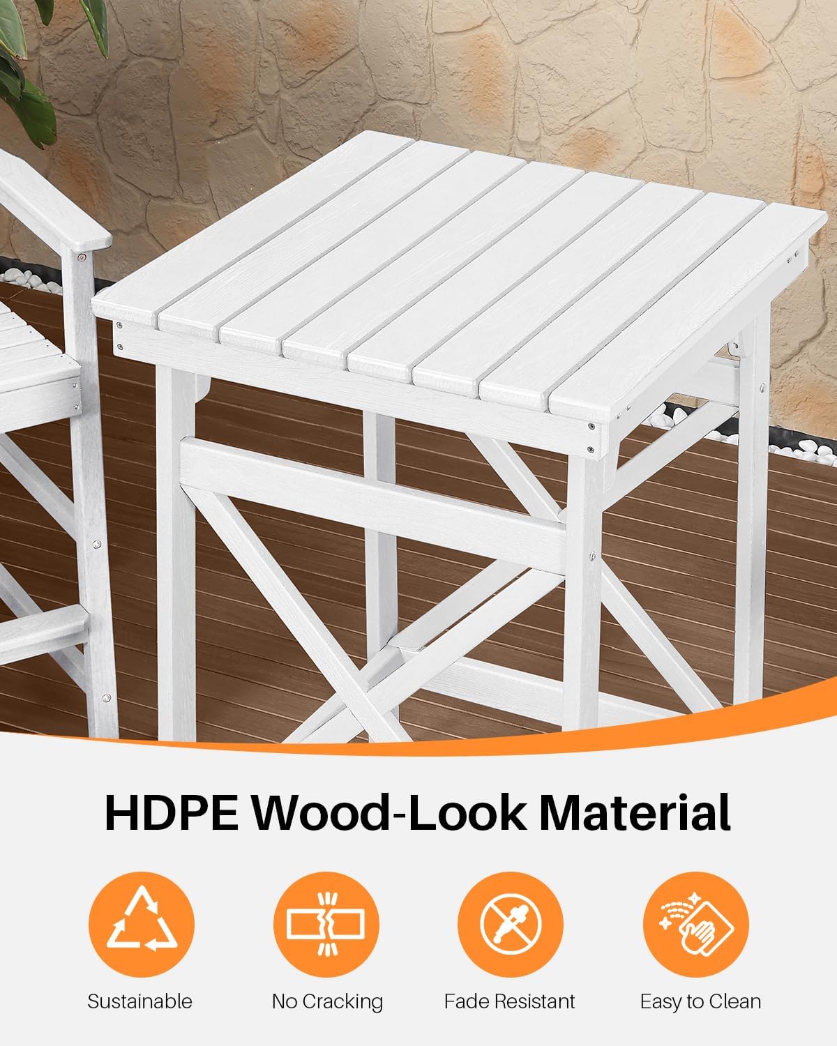 HDPE Outdoor Bar Table, 41" Adirondack Outdoor Bar Height Table, Weather Resistant HDPE Patio High Top Pub Table, Square HDPE Patio Bar Tables for Garden, Porch, Poolside, Balcony, Pearl