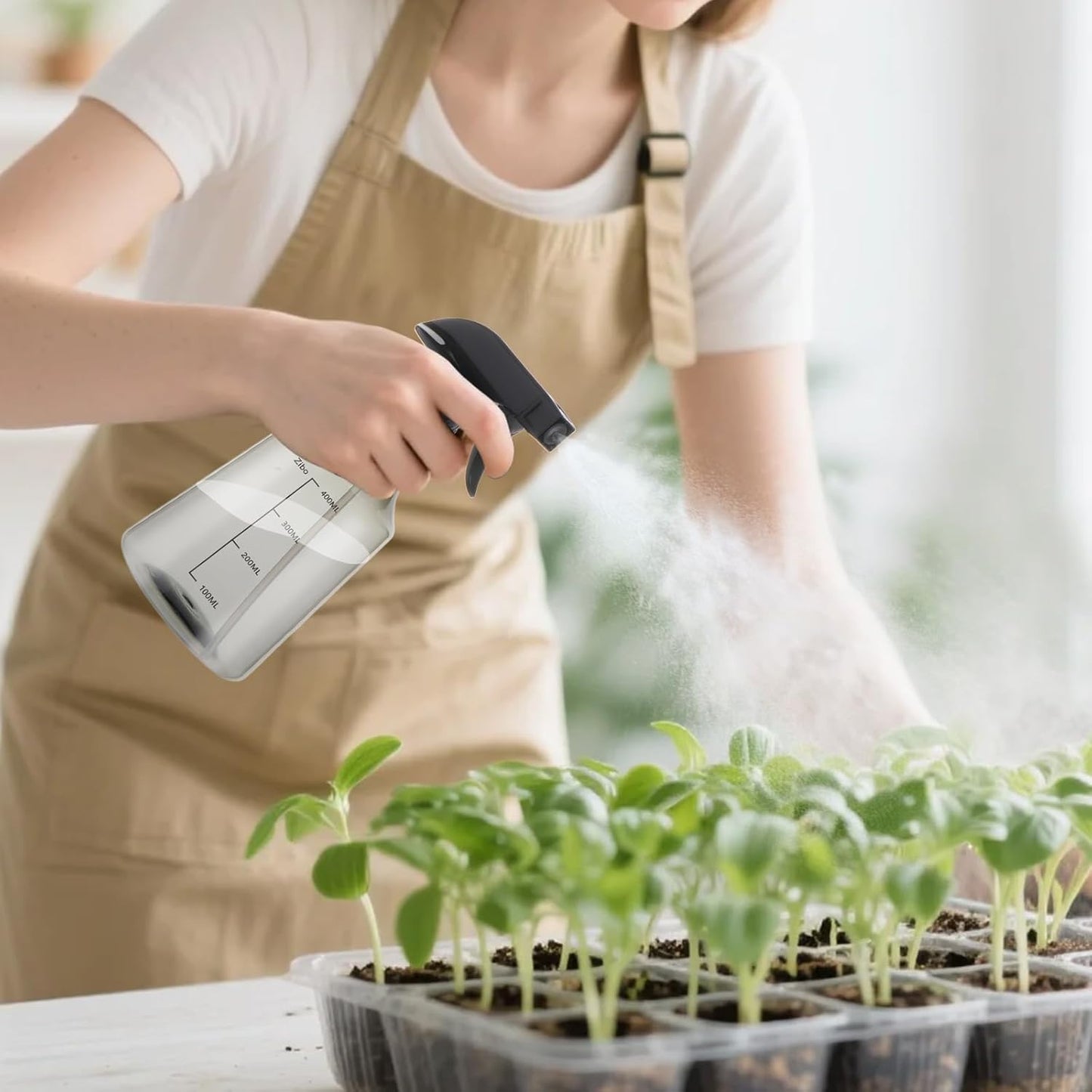 driew Plant Mister Spray Bottle, 13.6oz 400ML Plant Mister Water Spray Bottle with Scale for Plants Misting Bottle Water Fine Mist,Grey