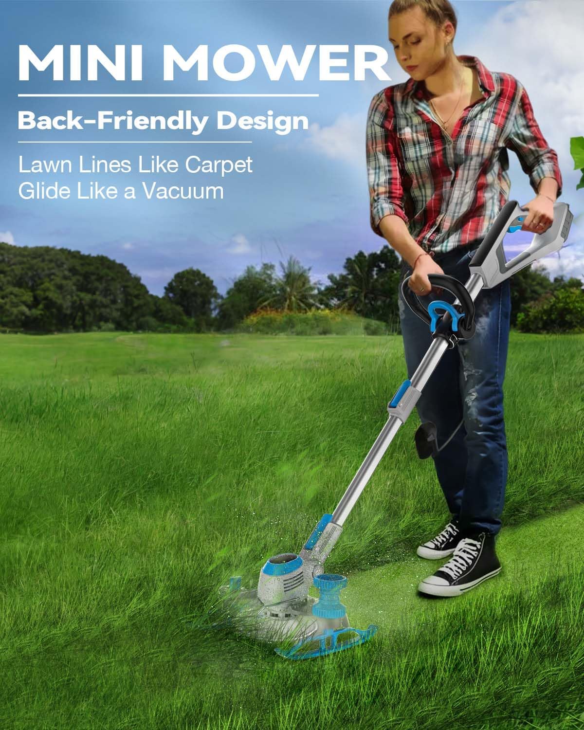 Weed Wacker Cordless, 20V MAX* Battery Powered, Runing Time 90mins, Weight only 5.2 lbs, Bladed Edger/Mower/Trimmer in 1 (with Two 2.5Ah Batteries)