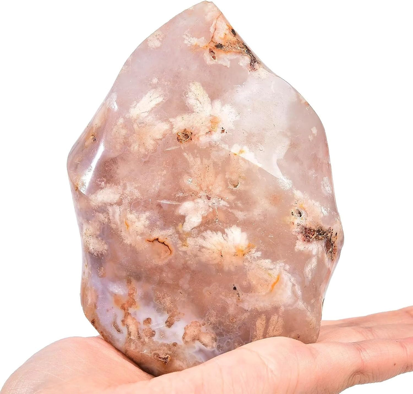 AMOYSTONE Cherry Blossom Agate Flame Shaped Stone Towers Obelisk Flower Agate Natural Healing Crystal Quartz Reiki Energy Decoration Home Office 1.0-1.5LBS