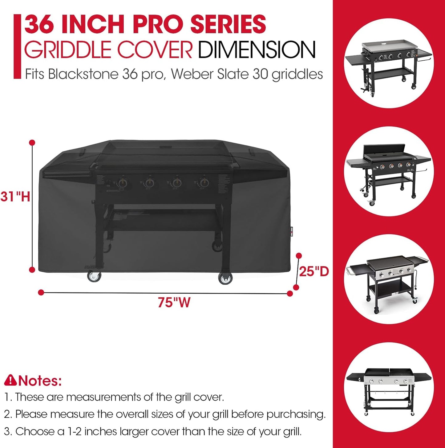 Unicook 75 Inch Griddle Cover for Blackstone 36 Inch Cooking Station with Hood, Large Flat Top Grill Cover with Sealed Seam, Heavy Duty Waterproof, Includes Support Pole