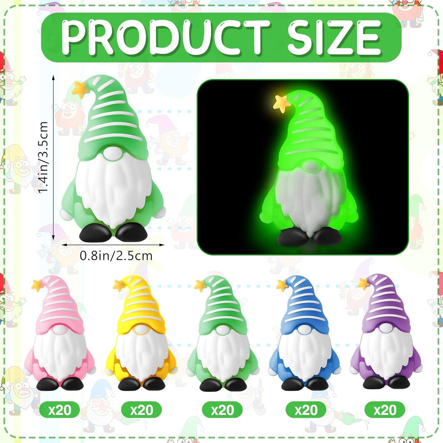 100 Pcs Luminous Mini Gnomes Figurines Fairy Glow in Dark Garden Miniature Gnome Figurines Decor Funny Poses Garden Yard Home Patio Lawn Backyard Hide See DIY Craft
