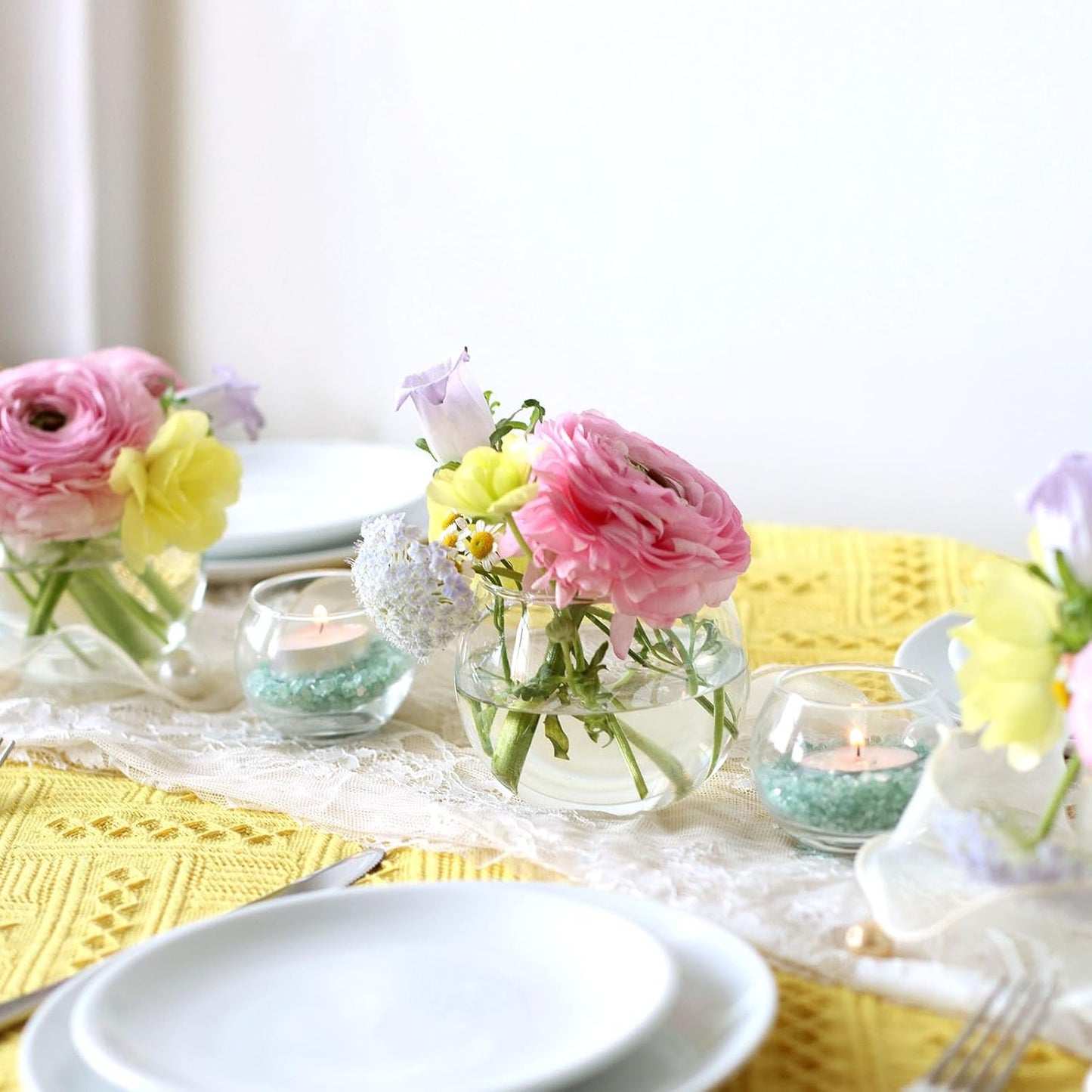 24 Pack Glass Bubble Vases,Small flower bud vases bulk,4"W x3"H Set of 12 Pcs Clear Bowl Vase,2.6"W x2.2"H Set of 12 Pcs Round Candle Holders,Mini Globe Vase Centerpiece for Wedding Party,Home Decor