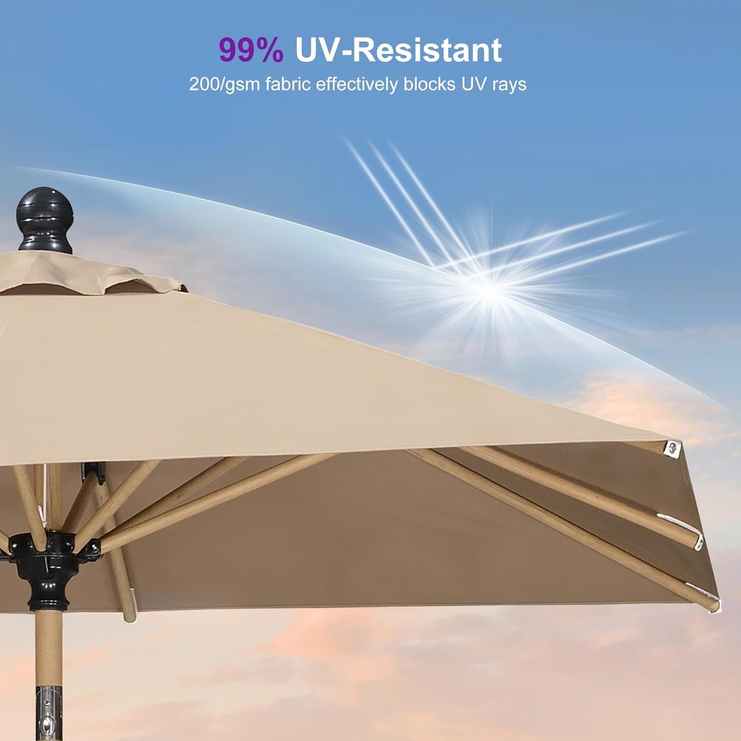 PURPLE LEAF 6' x 6' Square Outdoor Umbrella with Base Outdoor Table Umbrella Aluminum Patio Umbrella with Push Button Tilt & Crank and 8 Ribs Market Umbrella for Pool Backyard Beach, Taupe