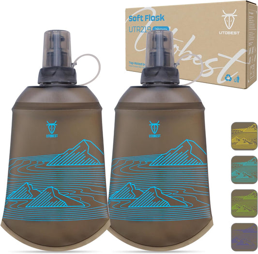 UTOBEST 200ml Soft Flask, 2 Pack Flexible TPU Hydration Water Bottle, Collapsible with 28mm Caliber for Running, Hiking, Cycling, Climbing, and Marathon Blue