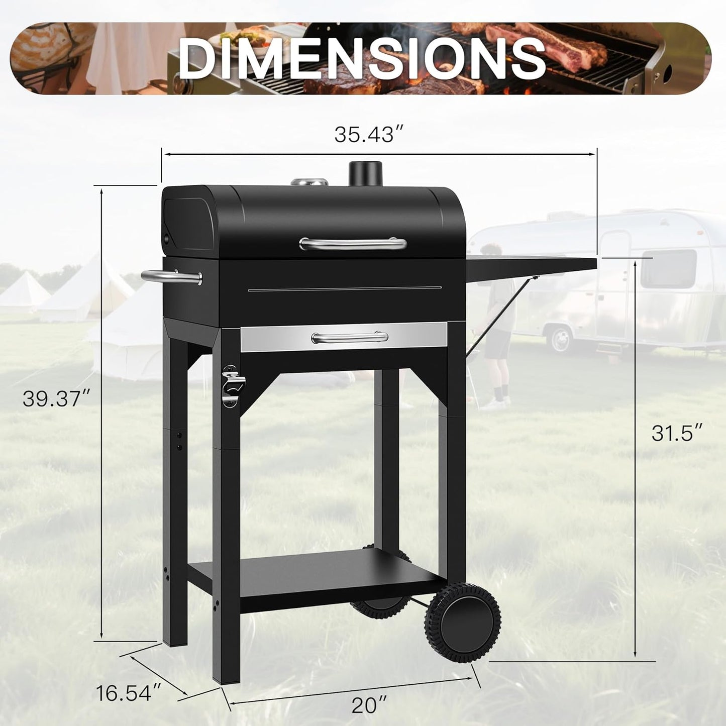 MBY Charcoal Smoker Grill Combo with Offset Firebox – Heavy Duty BBQ Grill with Side Shelf & Warming Rack, Portable for Outdoor Cooking, Backyard, Camping, Tailgating