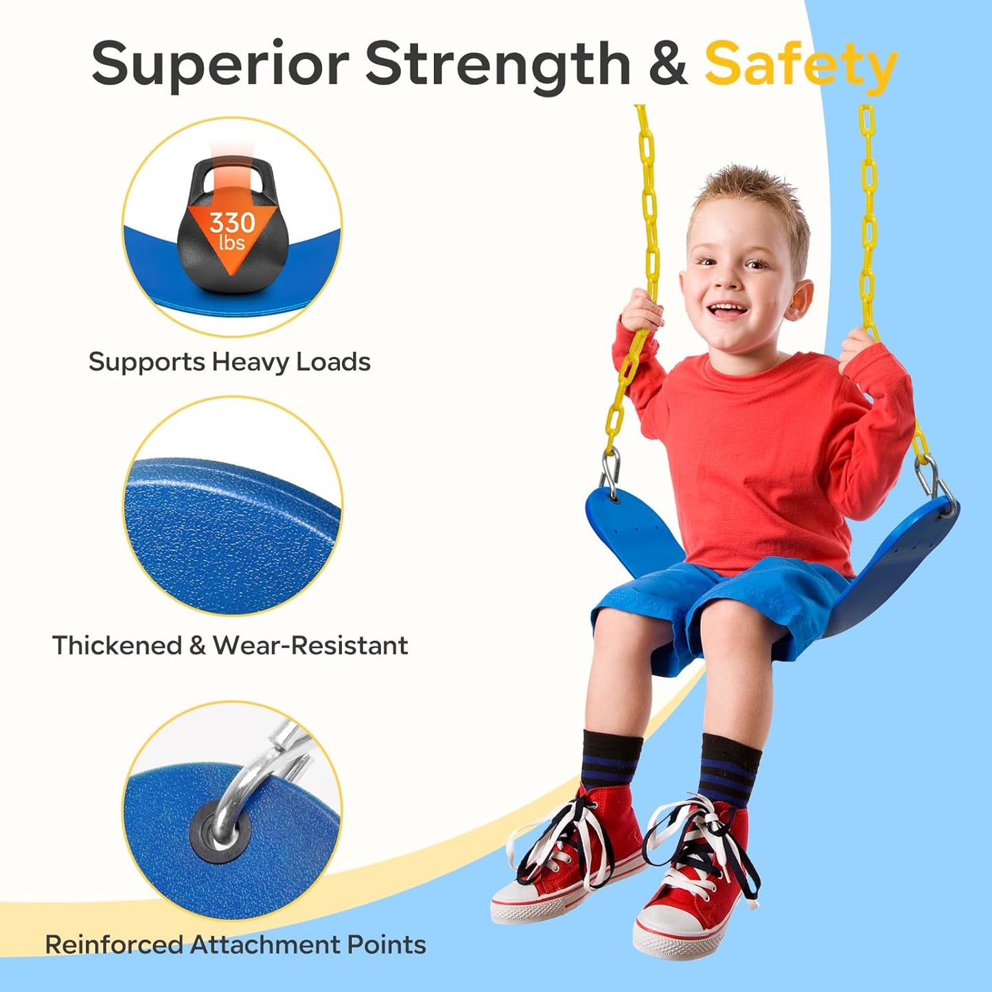 Decorlife Outdoor Swings Seats with 66" Rust-Resistant Heavy Duty Chain, Playground Swing Set Accessories Replacement Anti-Slip Seats, Backyard Swing Support 330lb for Kids or Adults (Blue)