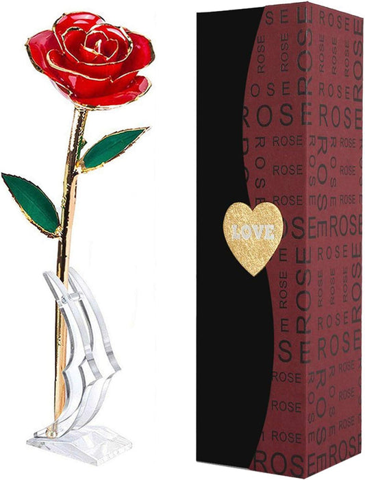 Suturun Gold Dipped Rose,24K Gold Rose with Transparent Stand,Real Long Stem Eternity Rose Flower Best for Her,Mom,Wife,Girlfriend,Anniversary,Mothers Day,Birthday,Valentine's,Wedding