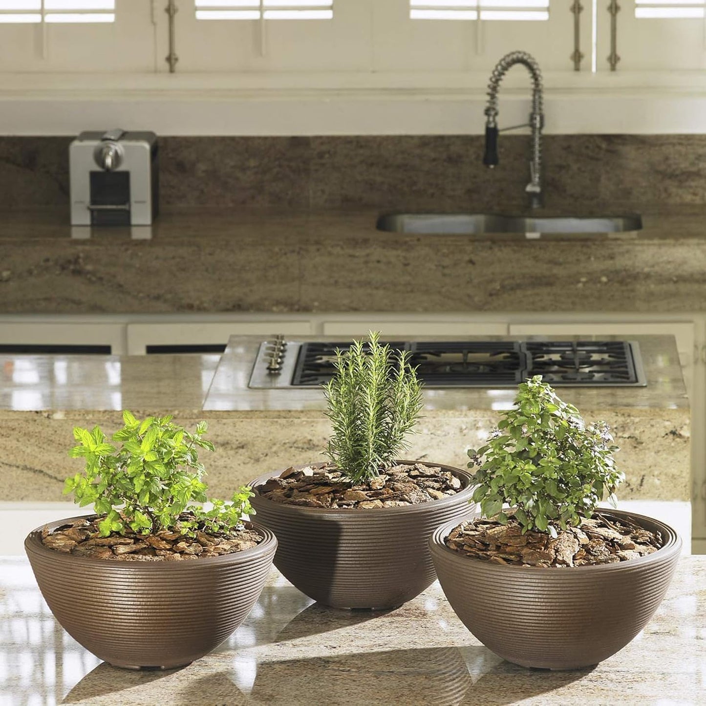 Crescent Garden Delano Bowl Planter, Indoor Outdoor Round Shallow Plant Pot for Water Garden, Bonsai Plant Pots, Succulents with Drain Hole - Double Walled Bowl Lotus Pot, 16" W (Slate)