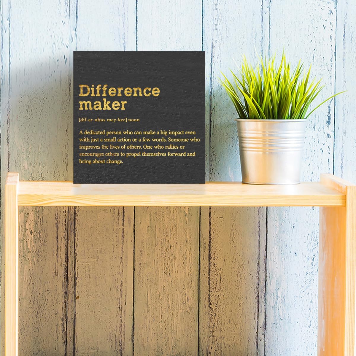 Difference Maker Definition Home Office Decor Wooden Box Sign, Appreciation Gifts for Teacher Nurse Boss Coworker Cubicle Desk Accessories Table Shelf Plaque Sign, Motivational Wall Decor, Black