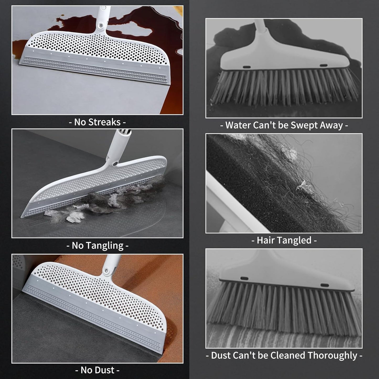 Magic Broom Floor Squeegee Pet Hair Remover, Silicone Squeegee Broom for Floor, 51.77" Long Handle for Carpet, Bathroom Tile, Hardwood, Fur,Garage, Liquid Spills, Fine Dust