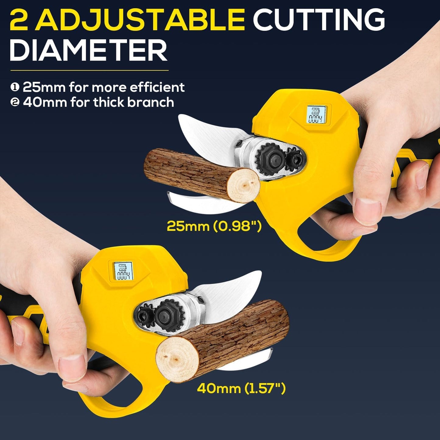 Electric Pruning Shears, Cordless Electric Scissors with 2 PCS Rechargeable 48V 2.0 Ah Batteries & 2 Blades, 1.6" Cutting Diameter Pruning Shears Garden Tool for Tree Trimming Branch Cutter(Yellow)